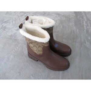 Coach Raina Sig Boot Walnut Brown Leather Shearling Monogram CC764 Mens 8.5B